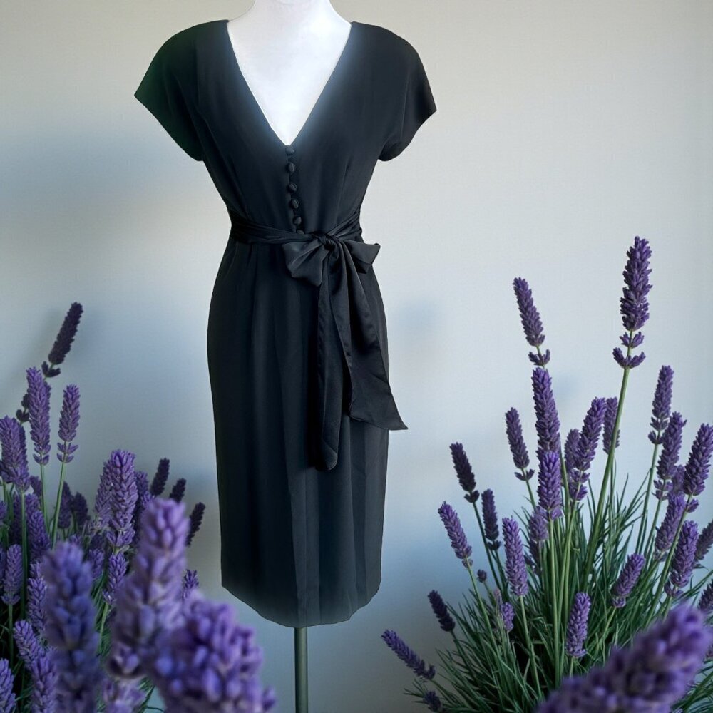 Donna Ricco New York Black V Neck Formal Dress Size 8 Petite